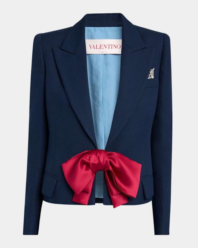 Bow Closure Cropped Wool Blazer